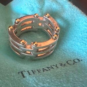 Tiffany & Co. Gate Link Ring Circa 1990 18kt Yellow Gold & Sterling Silver